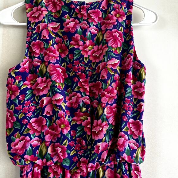 Vintage Adrianna Papell Maxi Dress 100% Silk Blouson Floral Tropical Pink 4P - Picture 2 of 4